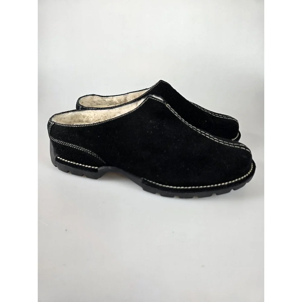Cole Haan Fur Lined Suede Waterproof Loafers Slides Womens Size 6.5B Black
